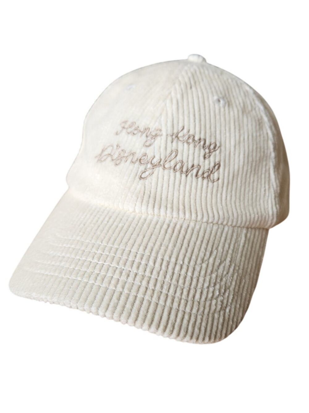 Hong Kong Disneyland Cream White Corduroy Embroidered Baseball Hat Cap Lid NWOT